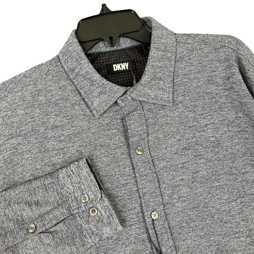 DKNY Business Casual Shirt Mens XL Navy Heathered Sweater Knit Long Sleeve